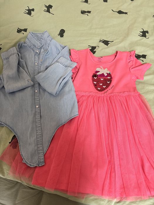 Camasa blugi+ rochie 128 cm