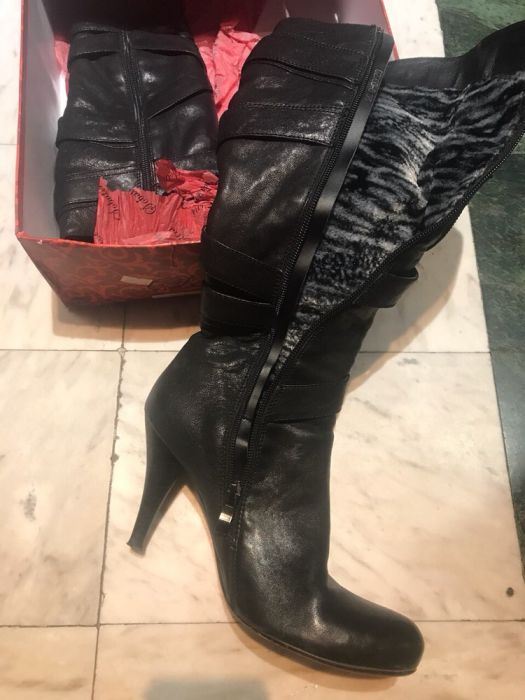 Кожени ботуши с подплата на ток