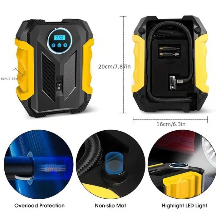 Compresor auto digital, lumina LED, DC 12V, cablu 3m, oprire automată