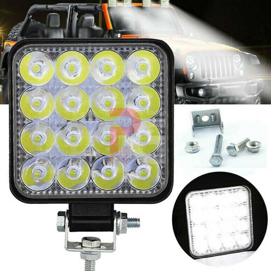 Proiector LED 12V-24V auto offroad 48W, 1440 lumeni, patrat, spot beam