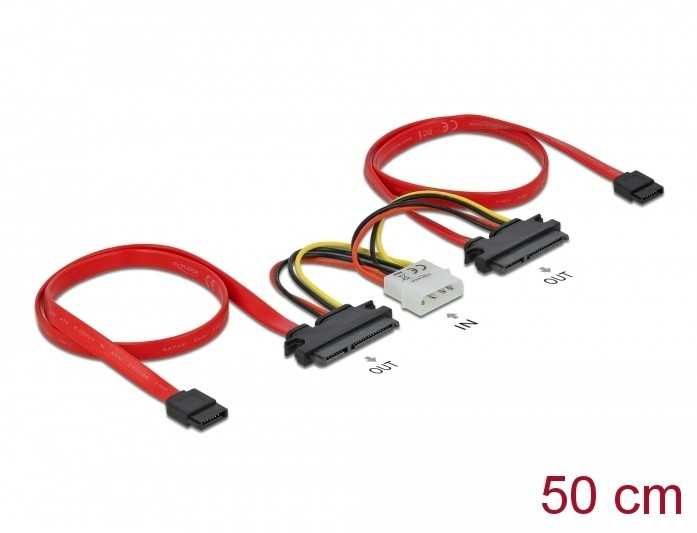 Cablu SATA date + alimentare molex pentru 2 X HDD, DELOCK 84239