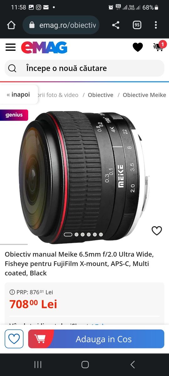 Obiectiv manual Meike 6.5mm f/2.0 Ultra Wide, Fisheye pentru sony E