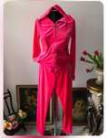 Trening dama roz fucsia din catifea Barbie Girl, model inscripționat