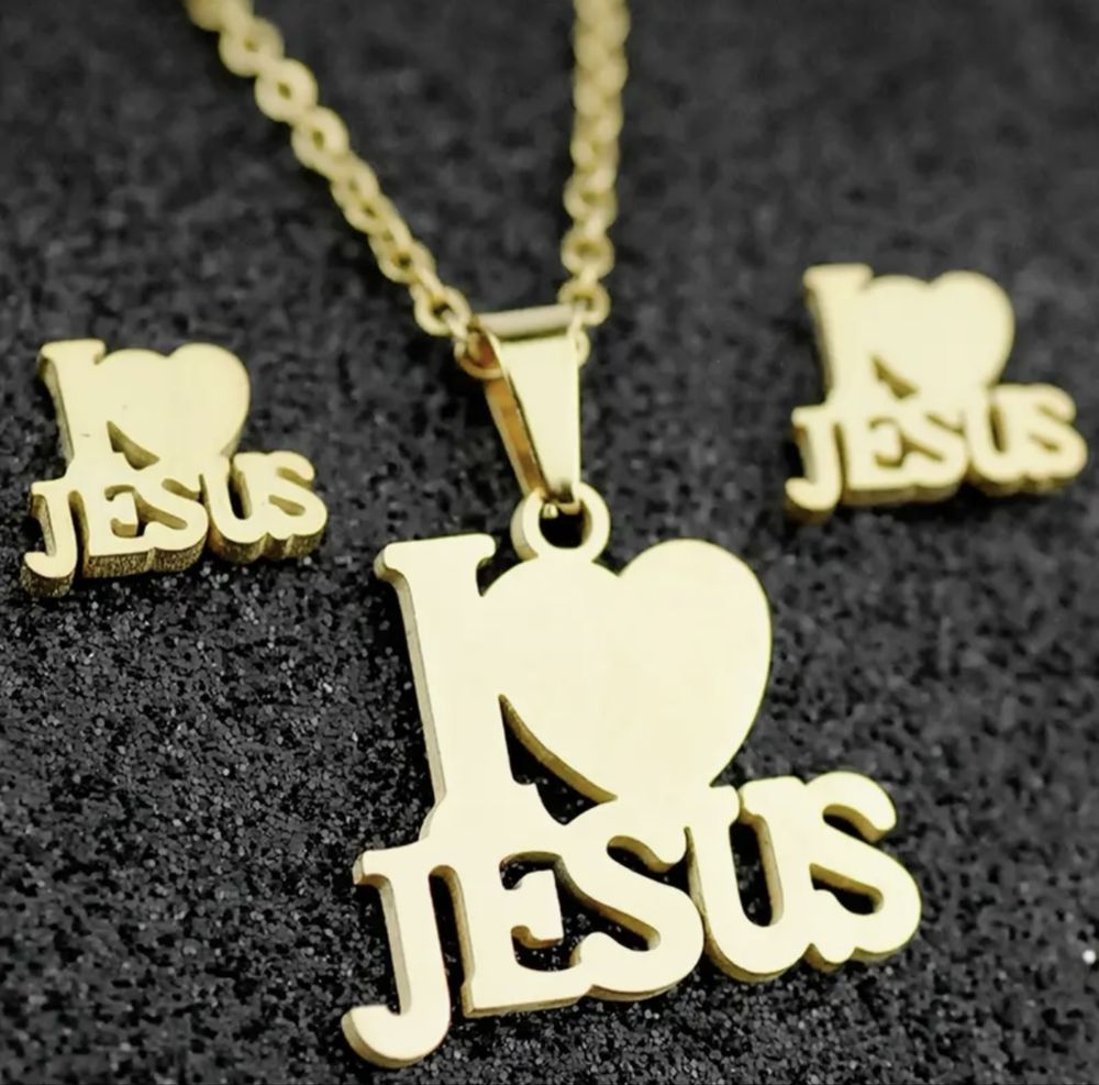Комплект “I Love Jesus” – с 18к златно покритие - Обеци и колие
