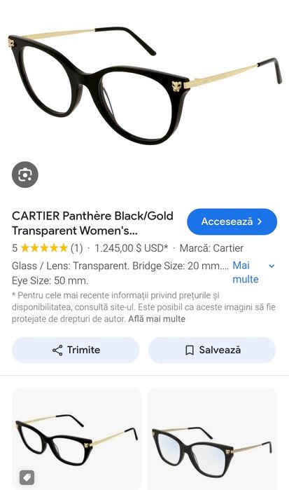 Rame Ochelari de Soare/Vedere Cartier Panthere Black/Gold