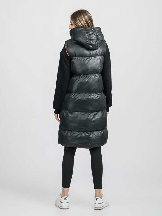 Дълъг кожен елек дамски с качулка