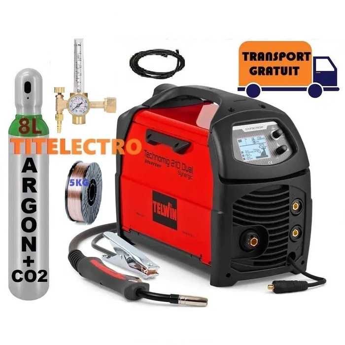 Aparat sudura TELWIN TECHNOMIG 210 + tub 8L PLIN + ceas + sarma 5kg