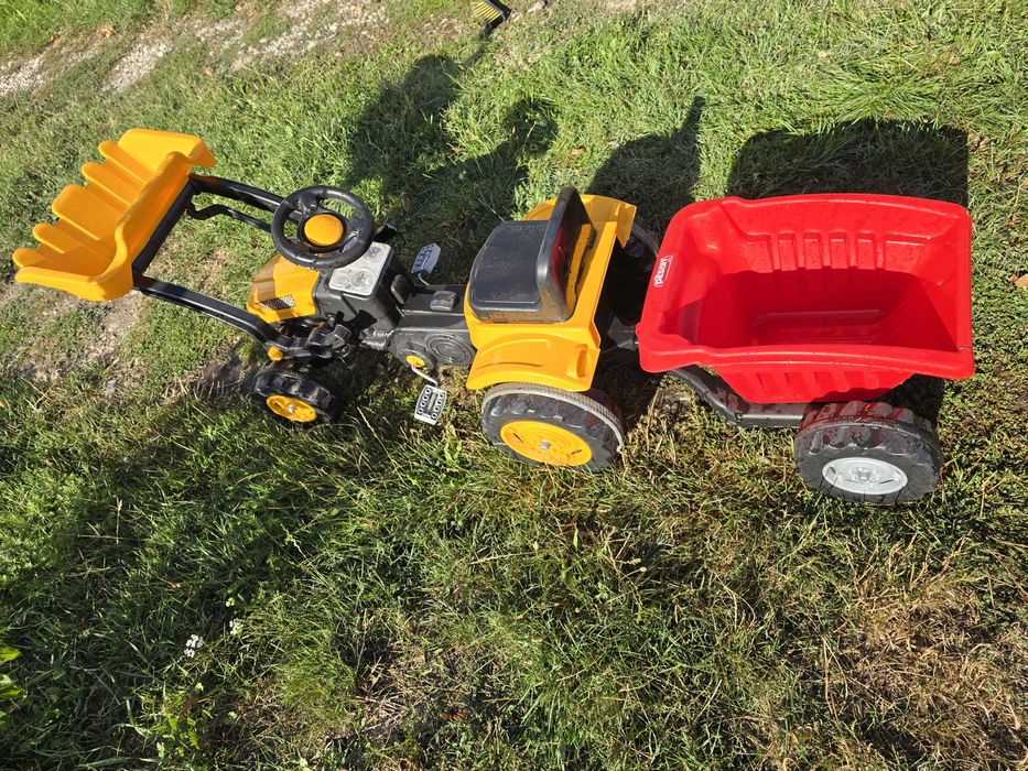 Tractor (excavator) cu pedale pentru copii cu remorcă (ca nou)