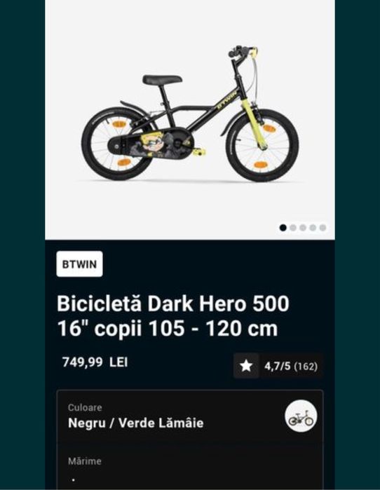 Bicicleta copii BTWIN 16 inch 4-6 ani Dechatlon