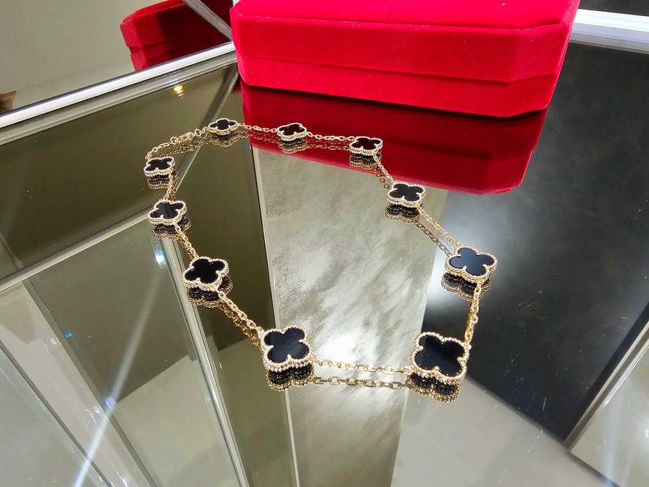Van Cleef & Arpels VCA Rose Black Onyx 10 Motifs Alhambra Дамско Колие