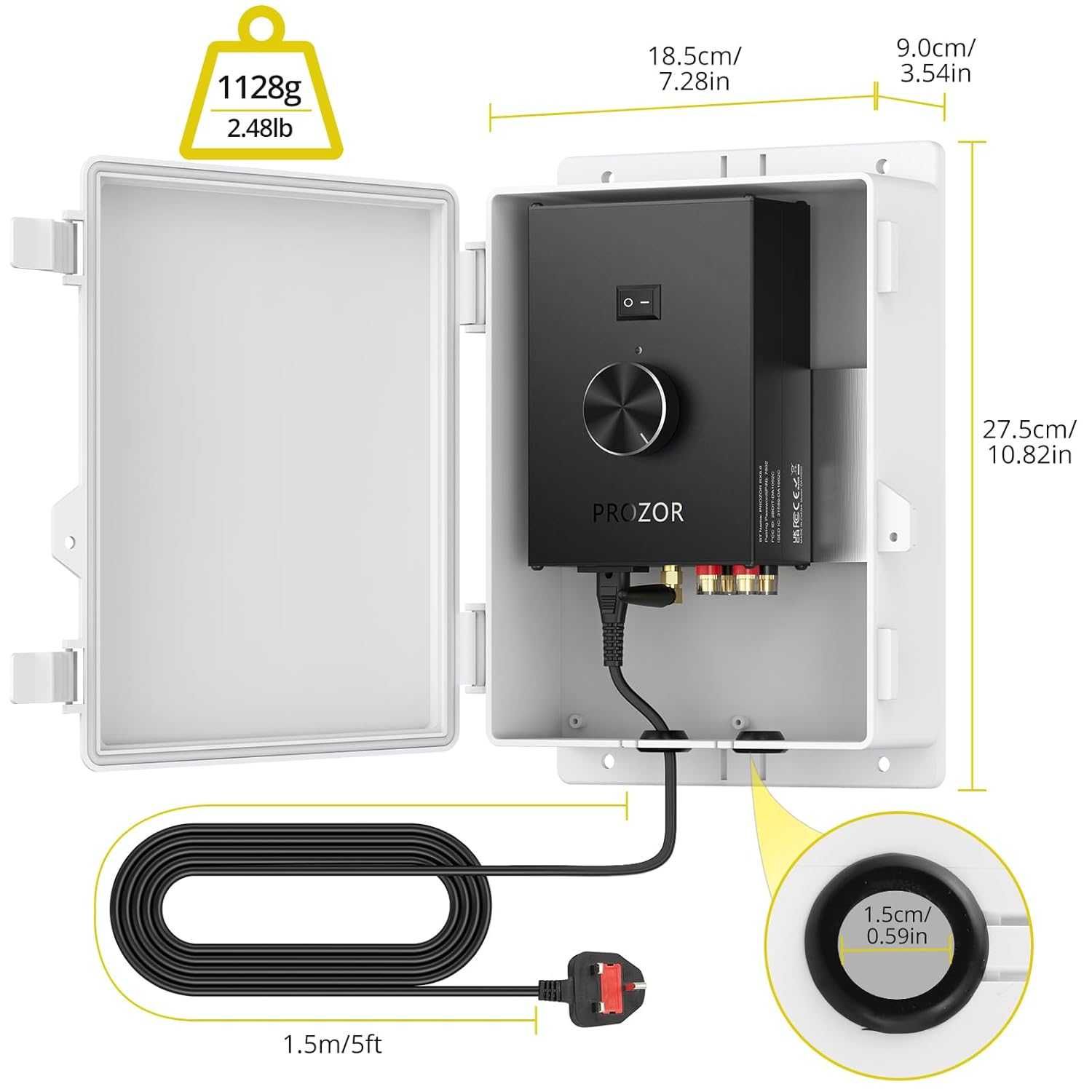 PROZOR Bluetooth усилвател с водоустойчива монтажна кутия 200W×2