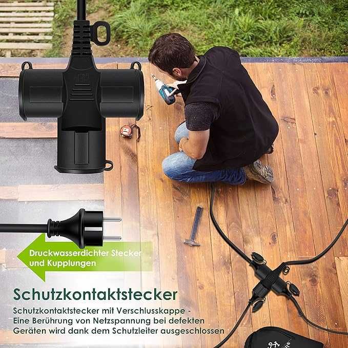 KESSER® Удължителен кабел 15m многощепсел с 3 x Schuko