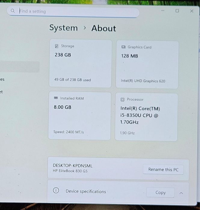 Laptop HP EliteBook 830 G5 i5 V8 Pro