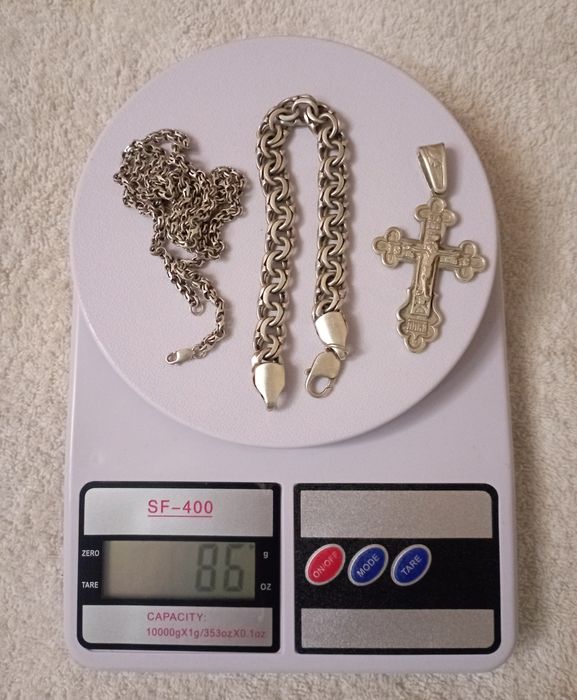 Цепь, браслет и крест 86 грамм