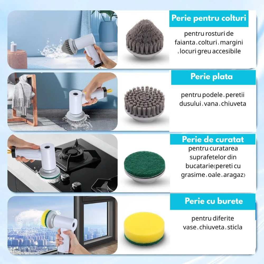 Perie Electrica Rotativa pentru Curatare Bucatarie, set 5 piese
