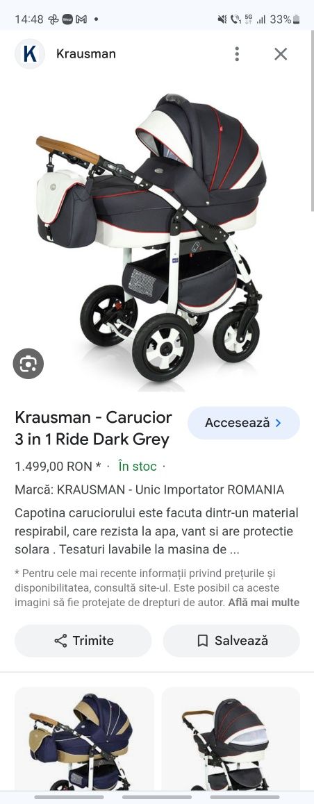 Krausman carucior 3 in 1 dark grey