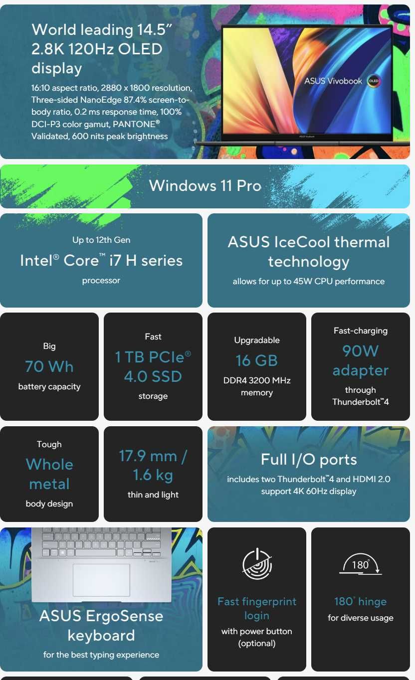 ASUS VIVOBOOK S 14 X / i7-12700H / 2.8K OLED 120Hz / 24GB / 512GB