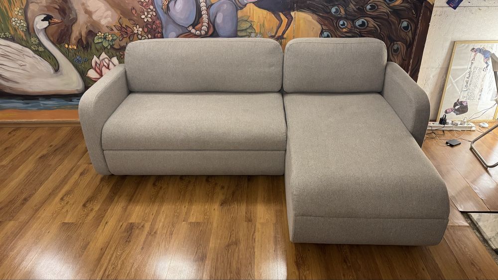 Разтегателен диван с разширение MOMMARK бежов текстил.