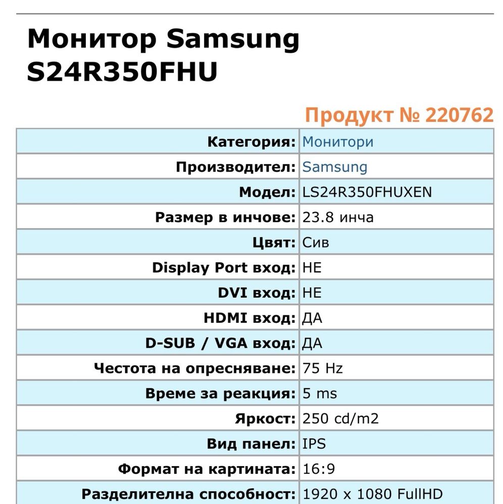 Монитор samsung s24r350fhu като нов