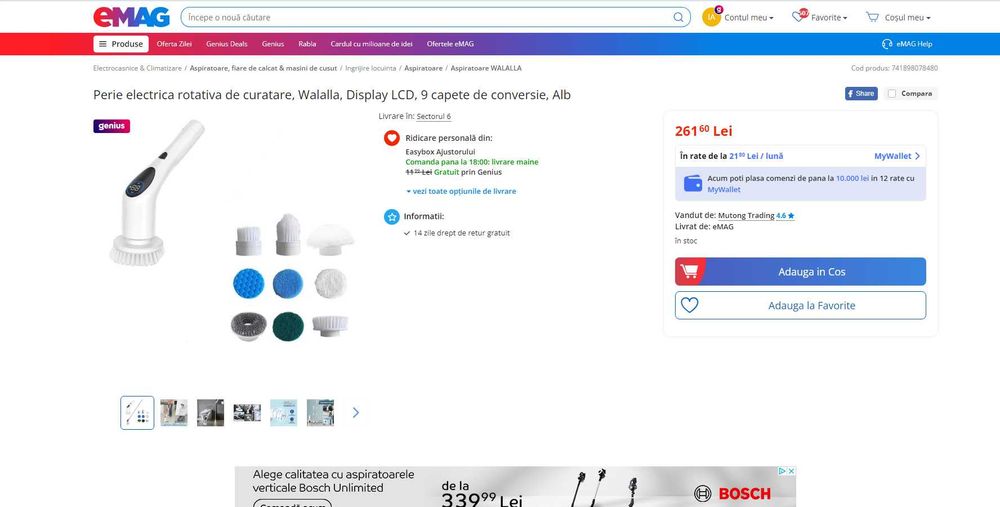 REDUS de la 260RON, Perie electrica rotativa curatare, LCD+Turbo speed