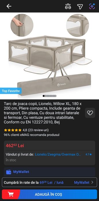 Tarc de joaca copii  Lionelo Willow XL dimensiune 200 x 180