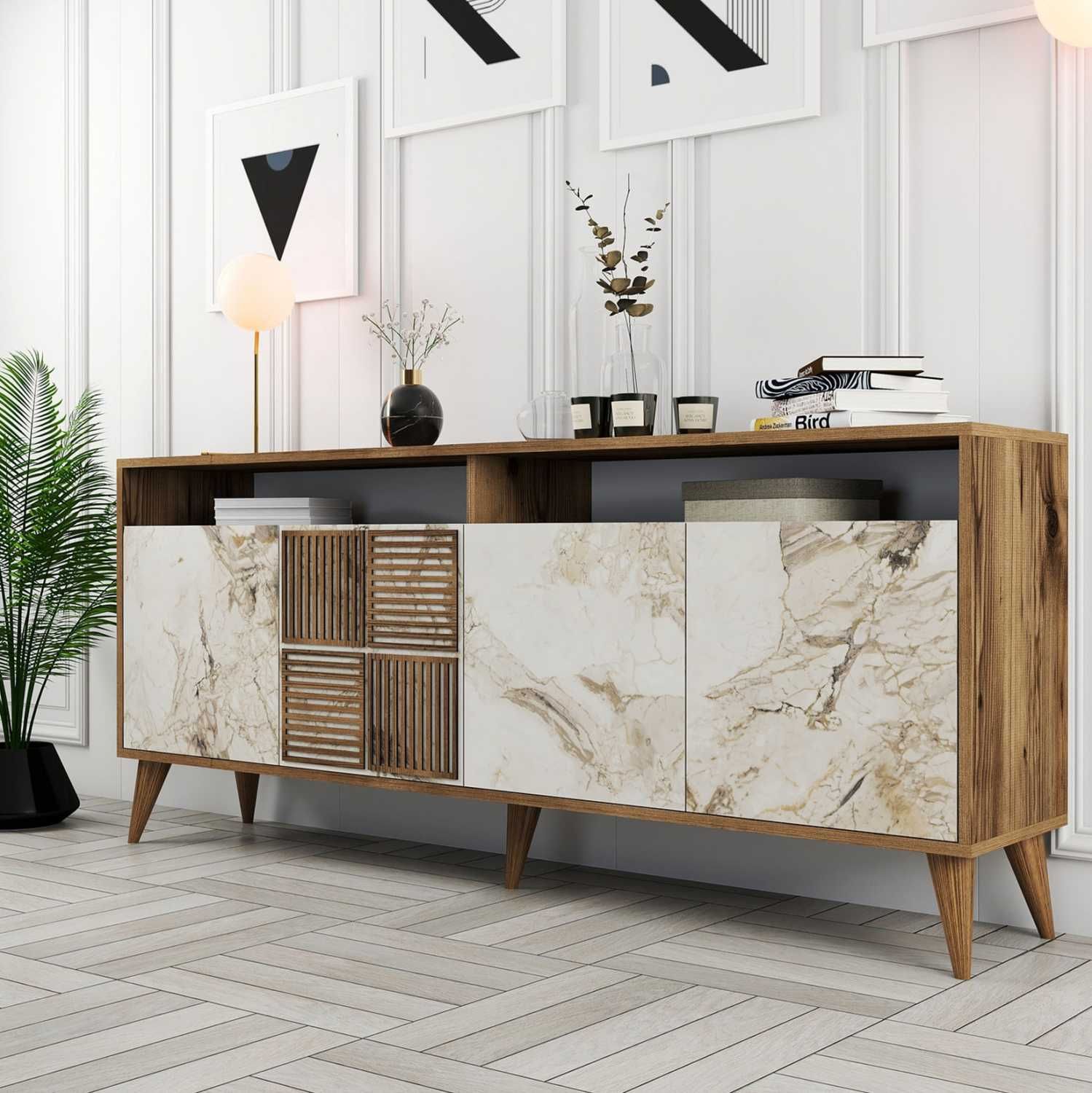 Голям модерен бюфет HM9431 в 3 цвята 180x35x78,6, ПРОМО!