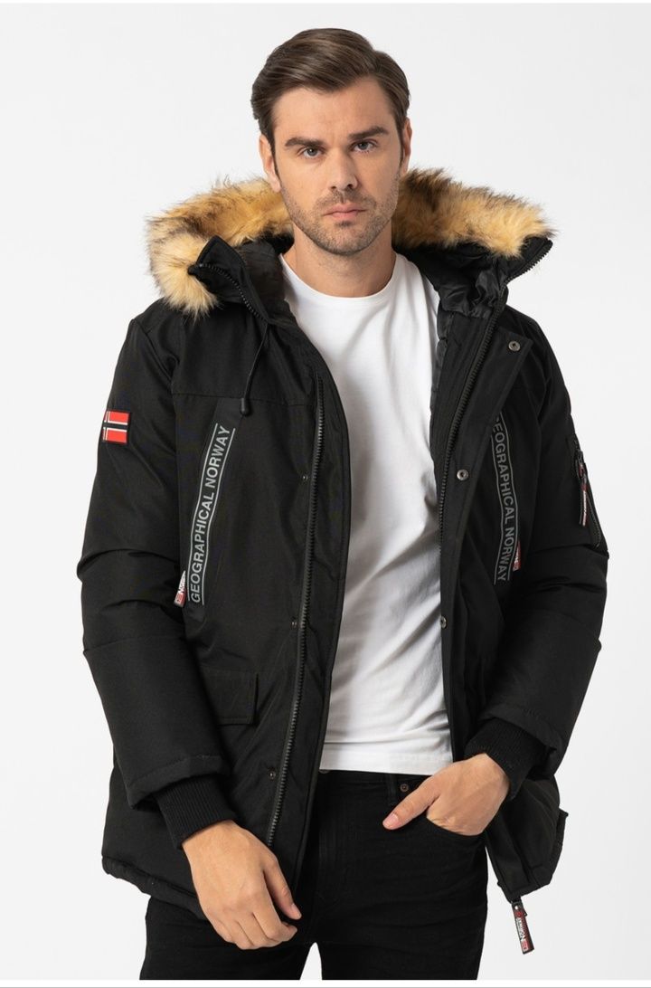 Geographical Norway - Geaca parka cu vatelina si gluga Cabrac, Negru,