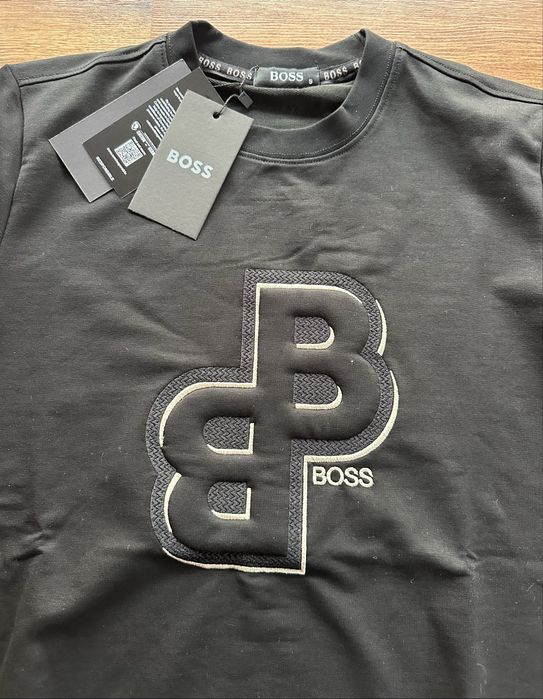 Мъжка,памучна,черна блуза Hugo BOSS с бродирано лого