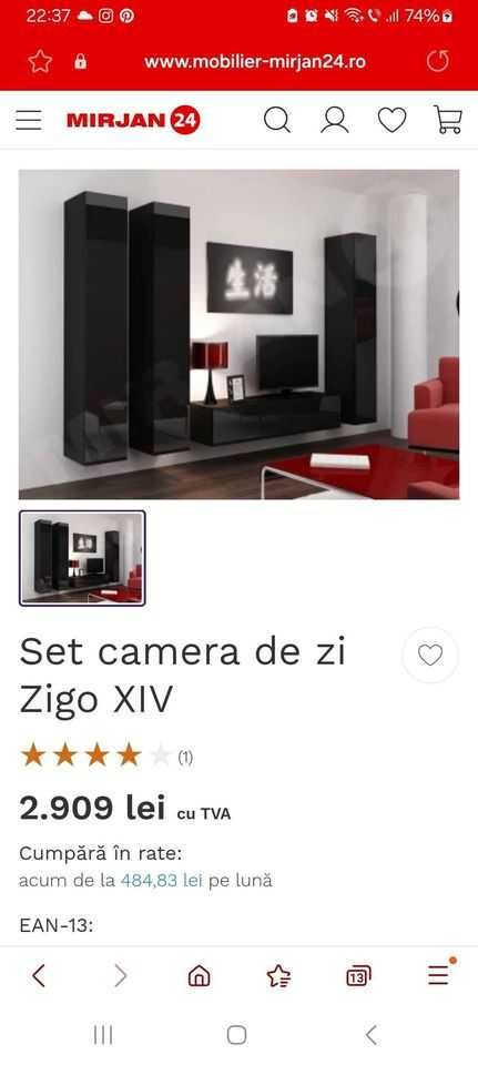 Set mobila living negru lucios