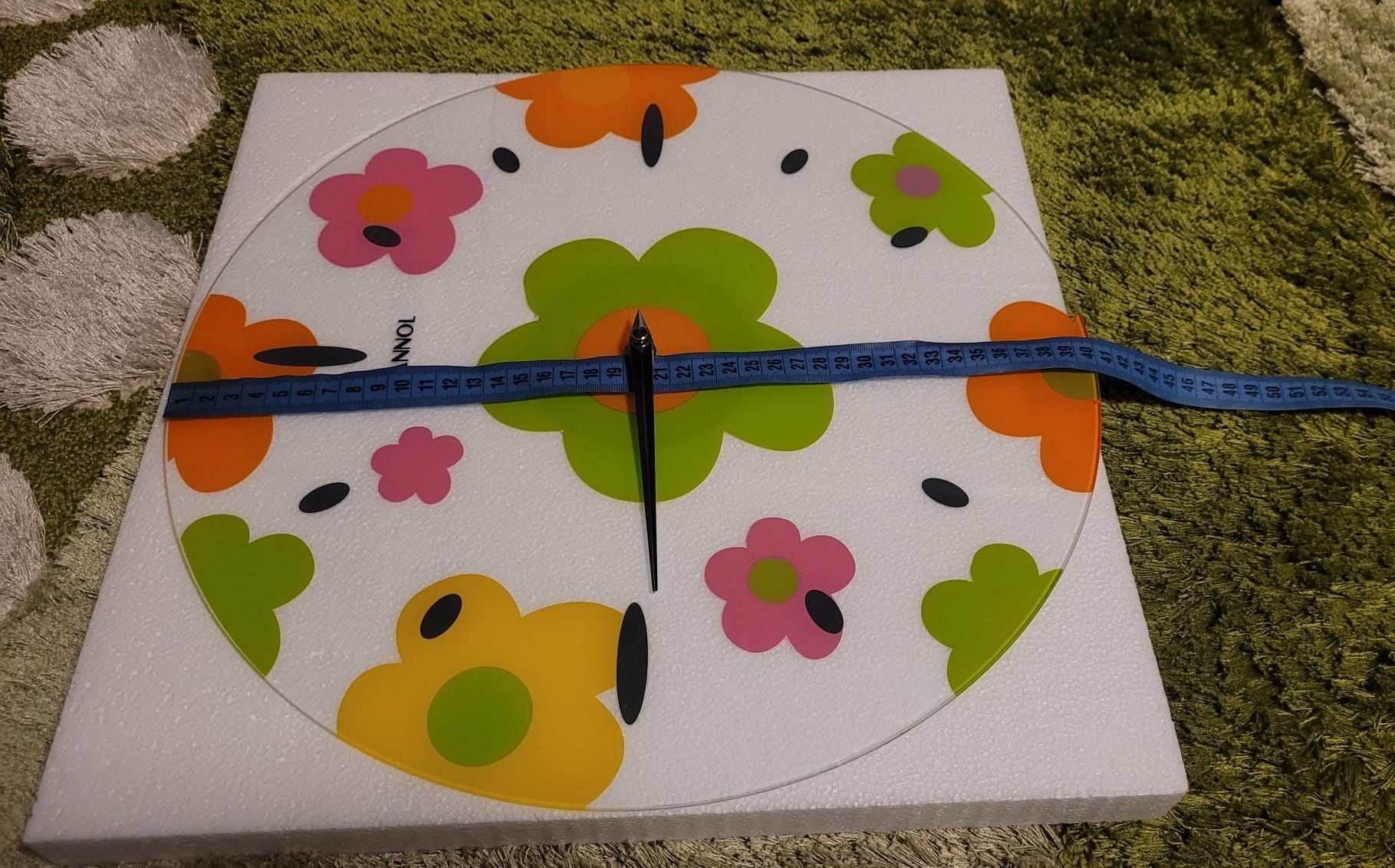 Ceas de perete, din sticla , motive florale,  diametrul 40 de cm