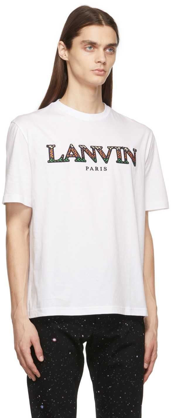 LANVIN White Embroidered Logo Мъжка Тениска size S