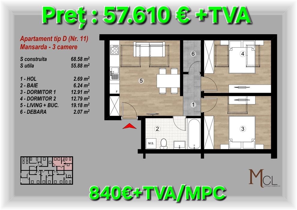 Apartamente cu 3 camere de vinzare