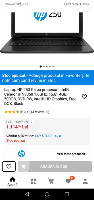 Baza laptop HP 250 G4 functionala se poate conecta la tv, monitor