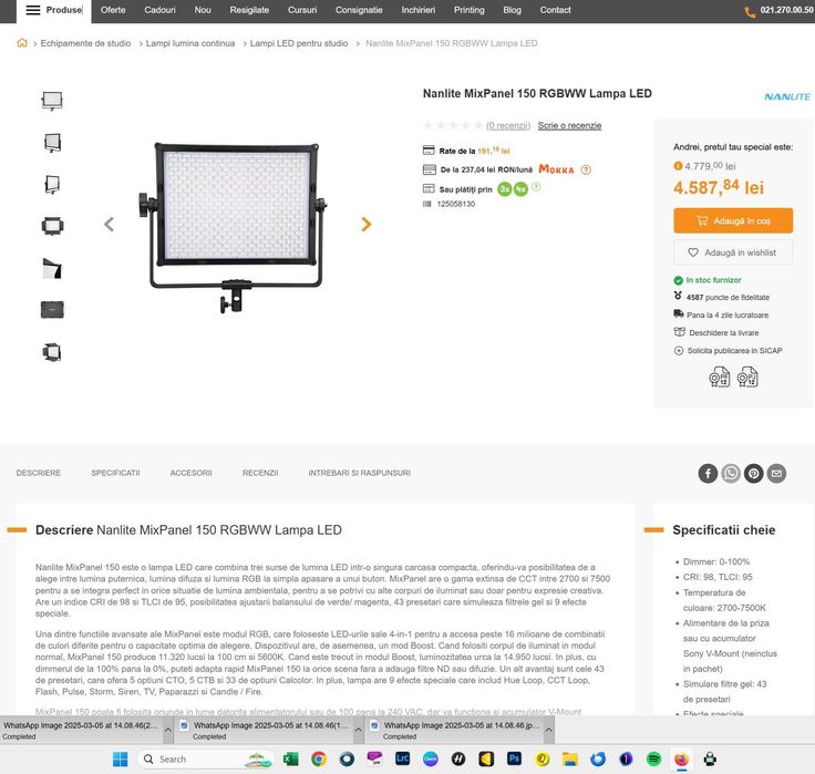 Lampa lumina continua, Nanlite MixPanel 150 RGBWW LED, softbox inclus