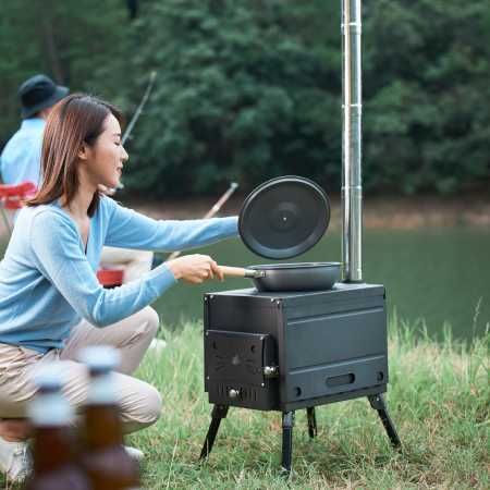 Soba și plită cu lemne pentru camping, oțel carbon