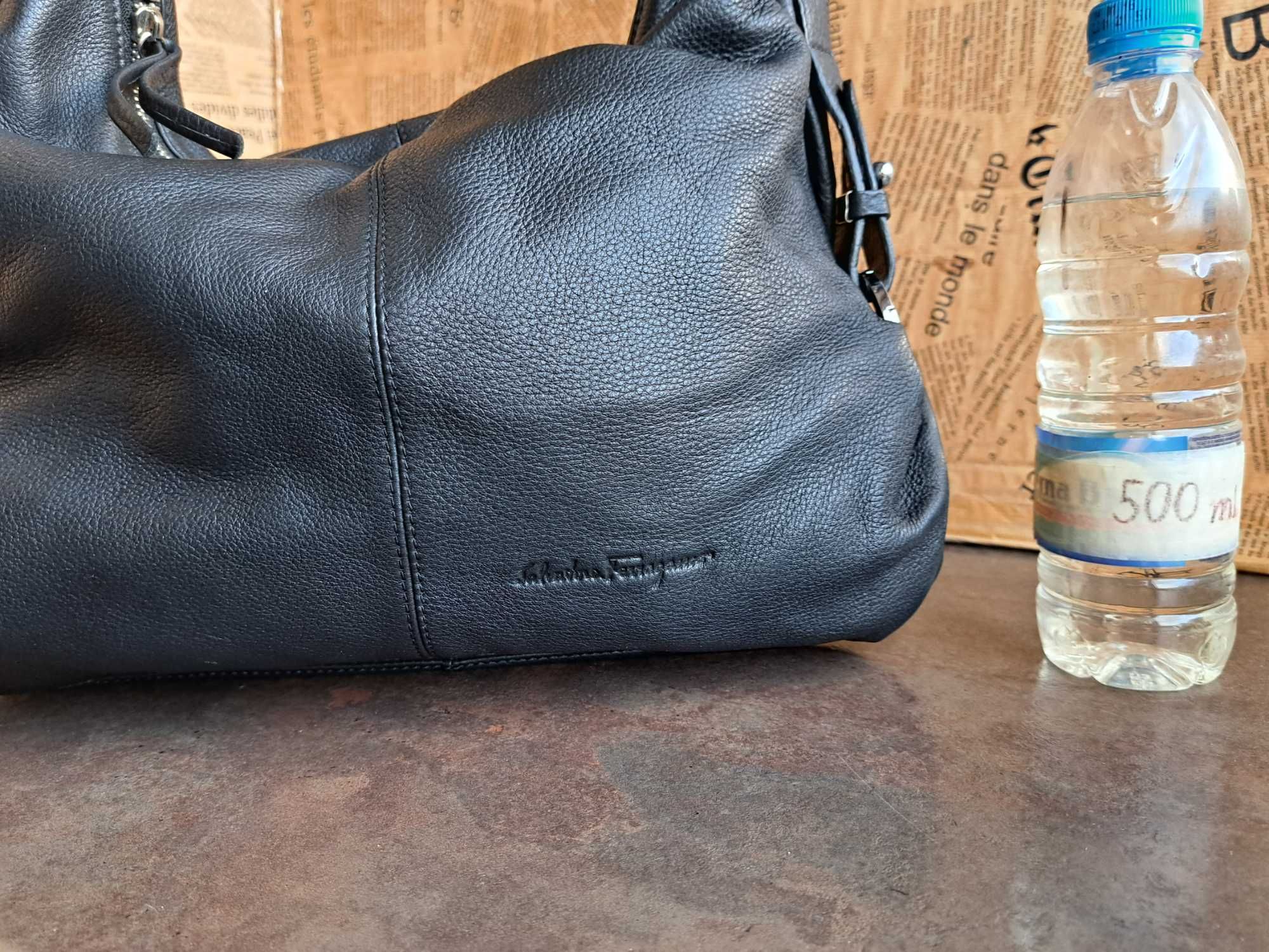Salvatore Ferragamo-черна кожена чанта,торба-естествена кожа