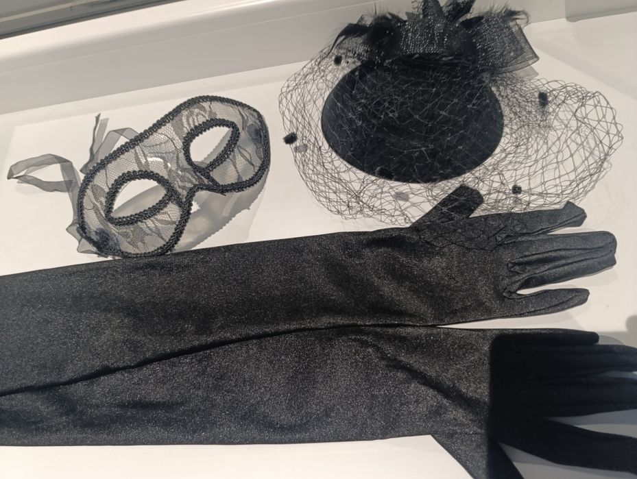 Роскошный карнавальный набор, карнавальная маска, перчатки,шляпа