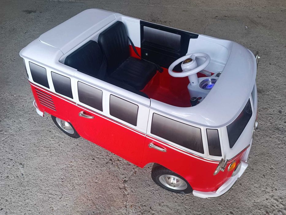 Mașinuță electrică Volkswagen Bus T-1 Samba, 2 locuri – roșu/alb