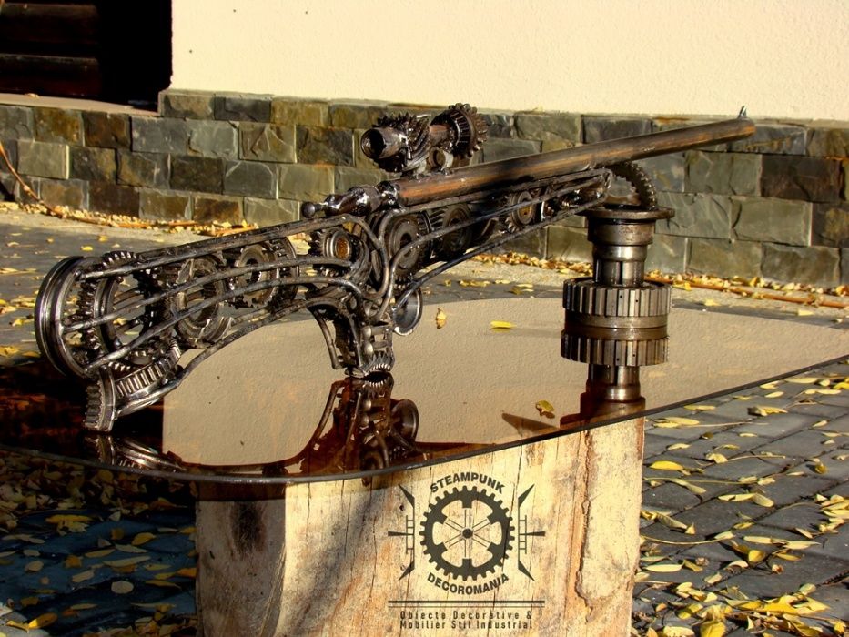 Arma de vanatore CUPRU-sculptura fier recic.Cadou vanator