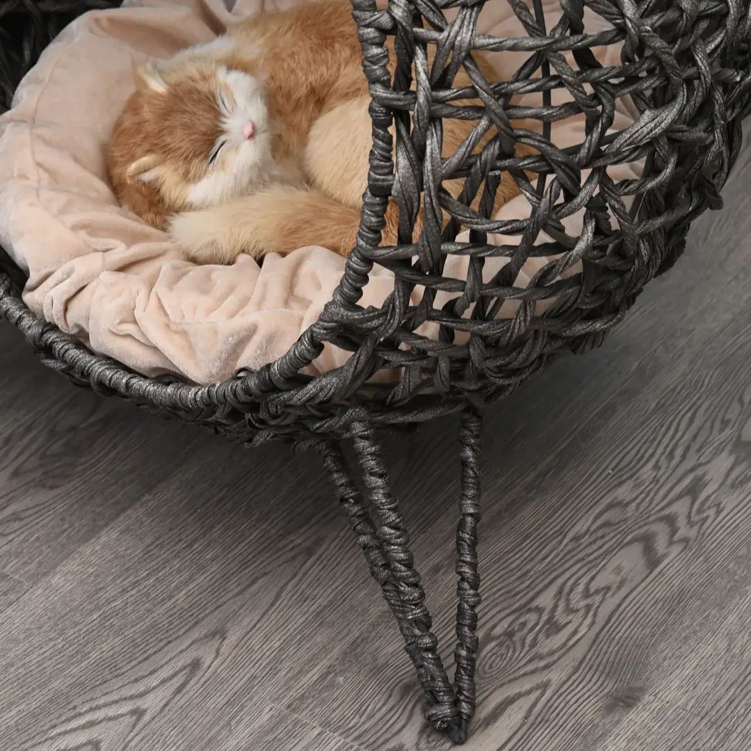 PawHut Къщичка за котки от ратан с възглавница,