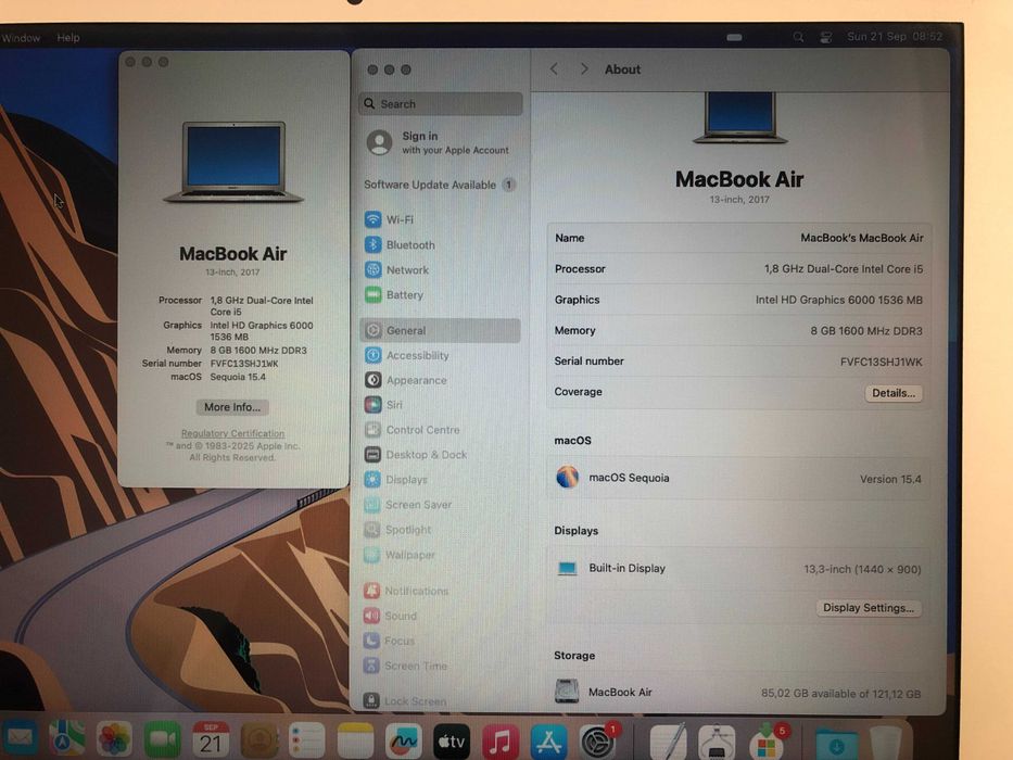 MacBook Air 13 2017 cumparat 2020 i5 1,8GHz, flash 128GB, 8 GB, CA NOU