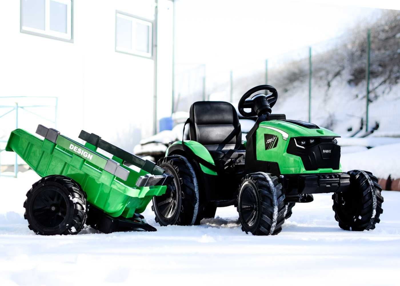 Tractoras electric Kinderauto 720-T 110W 24V 10 Ah cu remorca, green