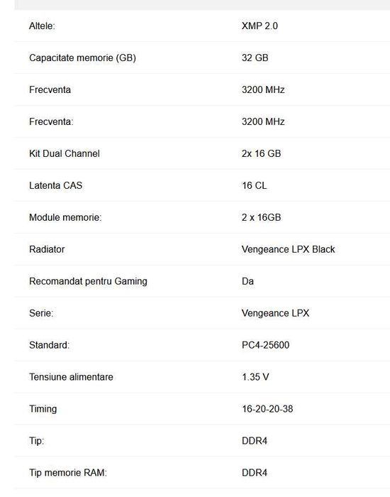 Corsair Vengeance LPX Black 32GB DDR4 3200MHz CL16 Dual Channel Kit