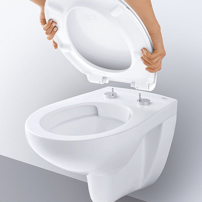 Нови тоалетна чиния Grohe Bau Ceramic Rimless и капак забавено падане