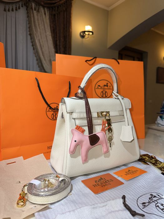 Geanta Hermes Kelly 25cm Crem/Accesorii Gold