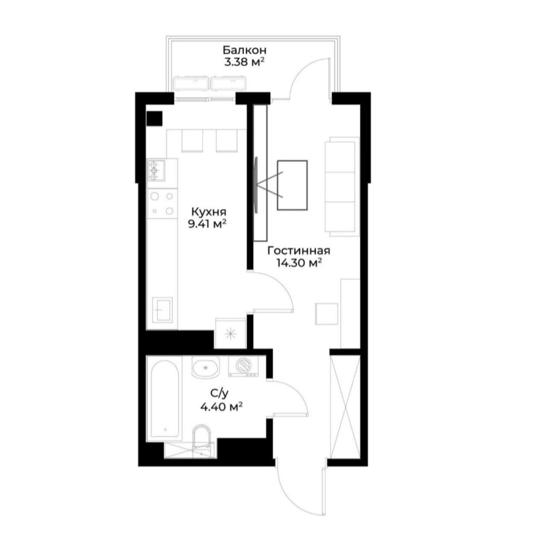 Ассалом Жомий от Golden House , квартира 1-комнатная. 30 м2