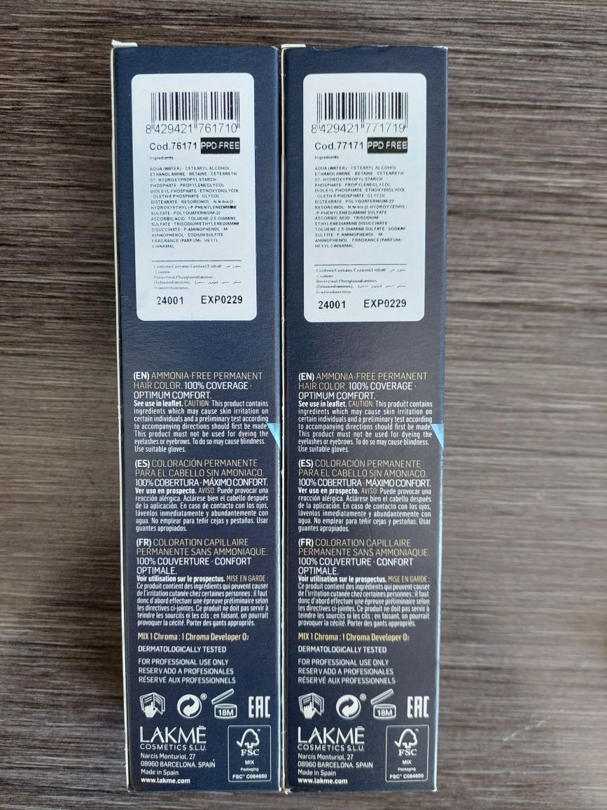 2 броя! LAKME CHROMA безамонячна трайна боя за коса. Нова!