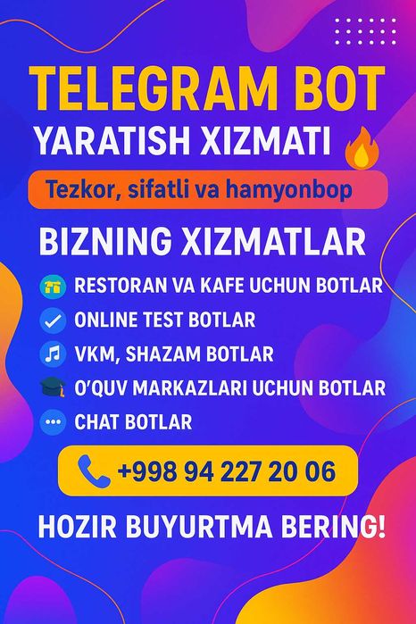 Telegram bot va web-sayt yaratish xizmati. BONUS 1 yillik server