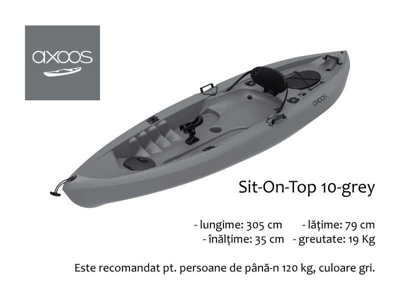 Padela GRATUITA: Caiac Axoos, Sit-On-Top, gri, 3.05 metri