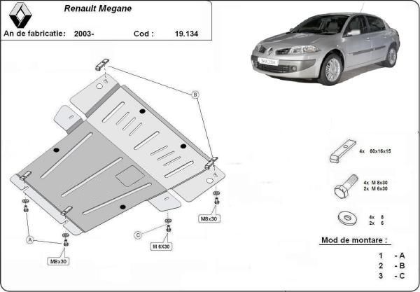 Scut motor metalic pentru Renault Megane 2003-prezent - otel 2mm